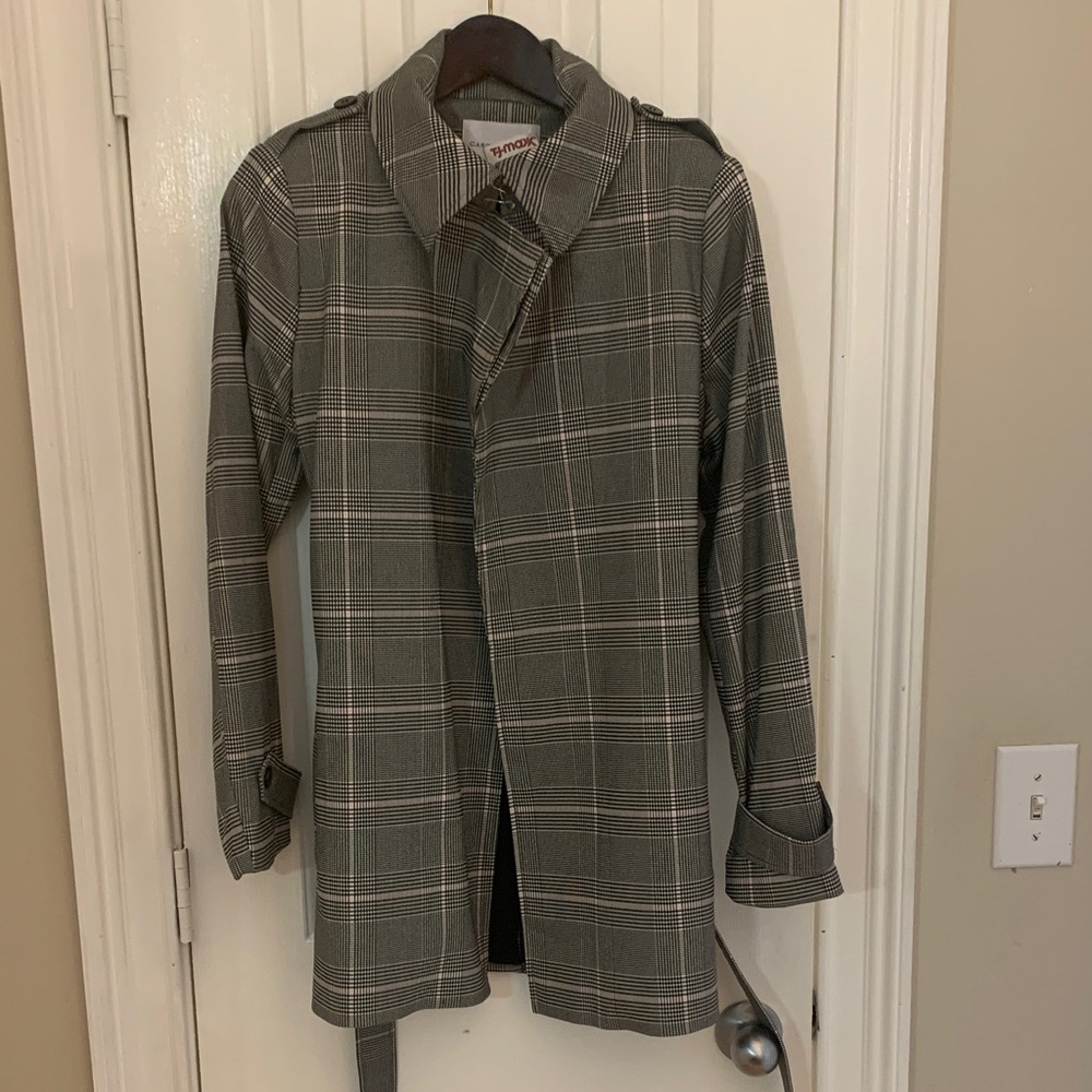 Carolina Belle Black and White Checkered Trench Coat